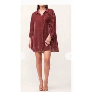 Dear John Leigh Collared Button Down Velvet Burnout Shirt Dress Oversized Size S